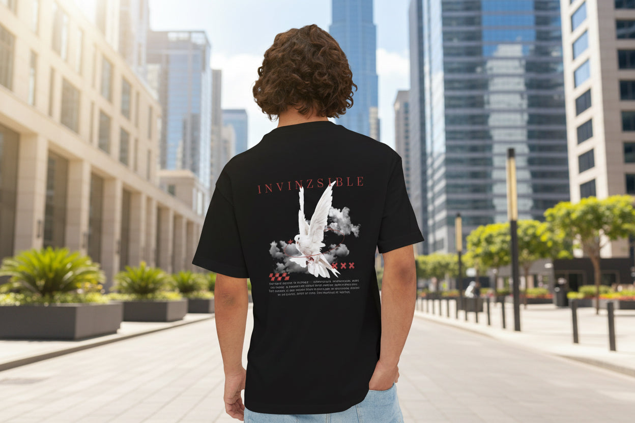 New Arrival Men's I N V I N Z S I B L E Oversized Tee with Artistic Design - I N V I N Z S I B L E 